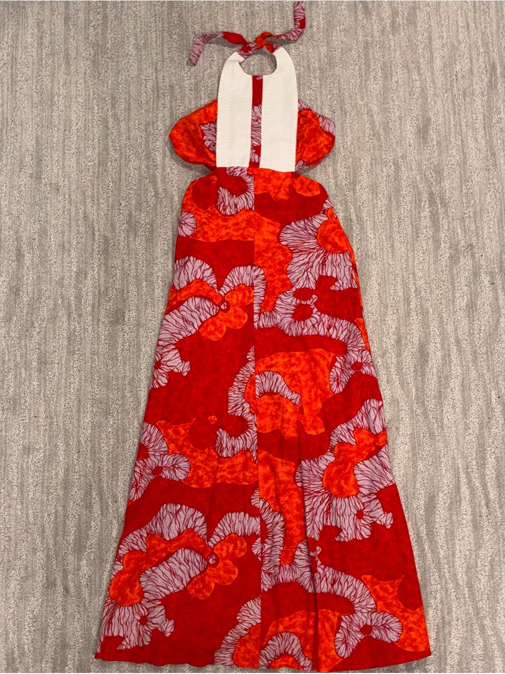 VTG Otaheite 70’s Open Back Halter Maxi Dress Red Orange Bohemian Women’s 13/14